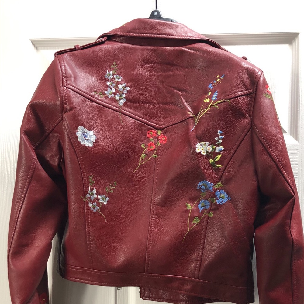 Red Faux Leather Flower Jacket